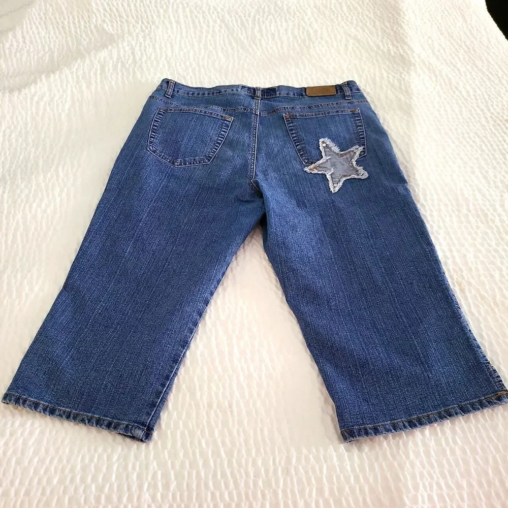 London blue appliquied NY ☆ jeans,size 21/22 crop pants, very cool! - Picture 3 of 3
